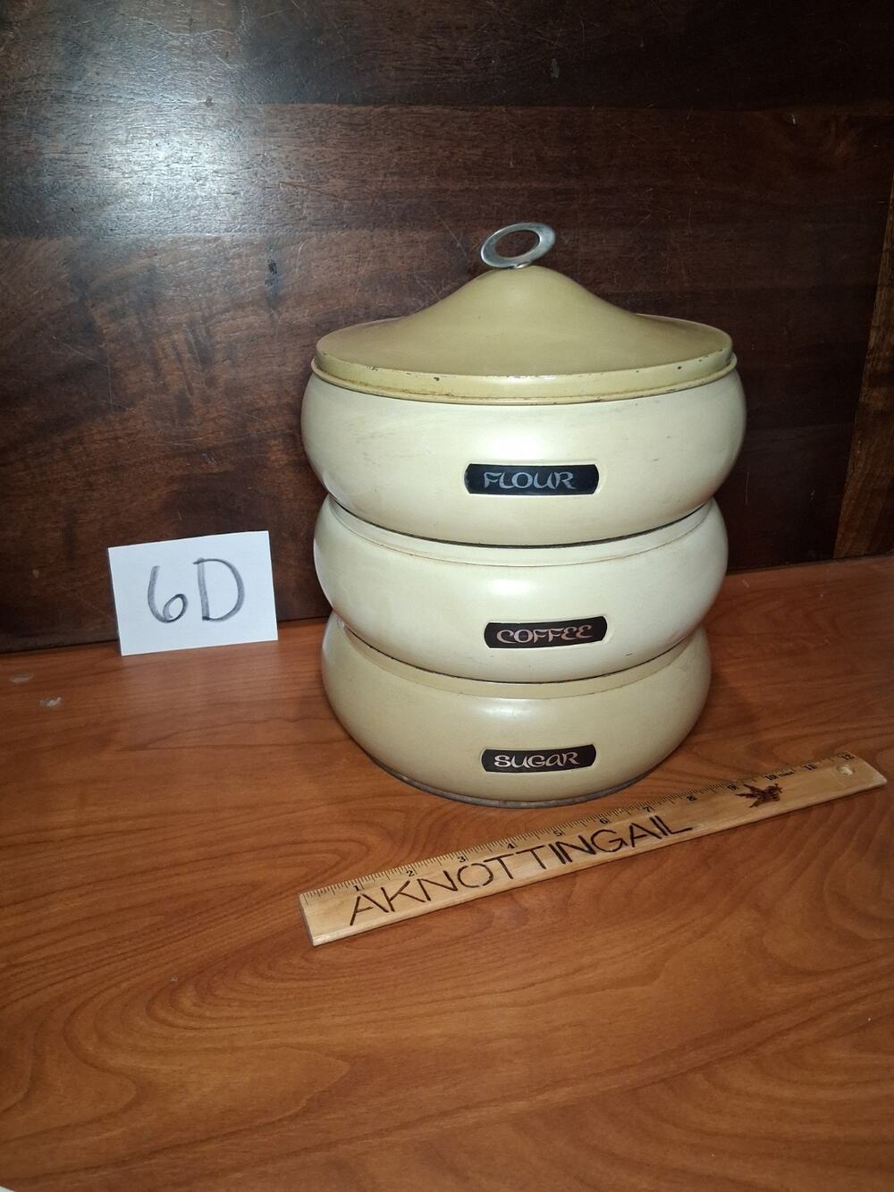 Lot Of 3 MCM Vintage Stacking Canister Set Pagoda Yellow Beige